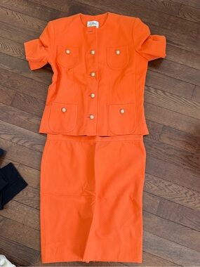 Vintage William Pearson California Couture Orange Skirt Suit Set 2pc